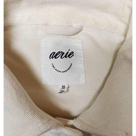 Aerie New Cream Thick Oversized Snap Button Collared Shacket Jacket Size 2X XXL - Picture 7 of 7
